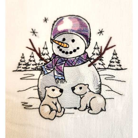 Embroidered Snowman Flour Sack Towel, Polar Bear Tea Towel, Winter Kitchen Decor - Picture 5 of 7